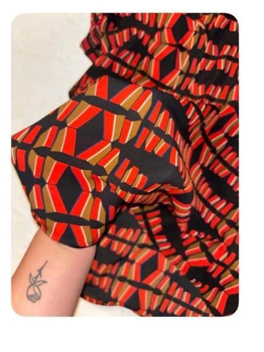Dalia Red, Black & Brown Sleeveless Geometric V-Neck Blouse